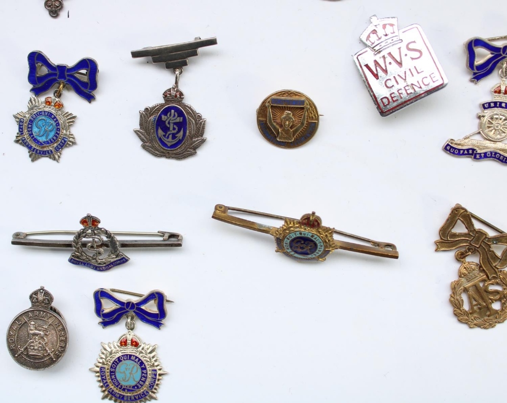 Selection of enamel regimental, sweetheart and civilian association badges, many hallmarked - Image 6 of 7