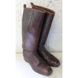 Pair of Luftwaffe German officers knee length leather boots in brown with hobnails and heel irons,