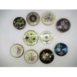 Stratton compact with guilloche enamel floral cover, eight Stratton compacts with floral covers