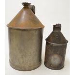 Two railway related oil cans, one marked GWR on stopper, D21.5cm approx H37cm, other BR on funnel,
