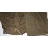 British 1941 battle dress blouse, size 6, pair of 1942 officers trousers, pair of battle dress