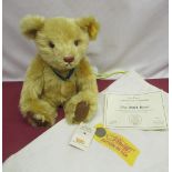 Steiff The 2001 Bear in golden mohair with Danbury Mint pendant, with cerificate of authenticity,