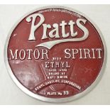 Cast iron sign for Pratt's motor spirit Ethyl Gasoline Corporation, plate number 33, D27cm