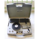 Pye Cambridge portable battery powered cased scarce record player, with three speeds (45, 78 and 33)