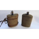 Pair of WW1 British issue blue enamel water bottles in wool webbing