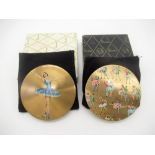 Stratton compact with ballet dancing couples on brushed gilt metal complete with puff, and another