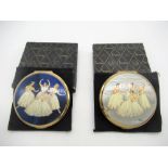 Baron for Stratton compact with ballerinas posing on a light blue ground, another similar with