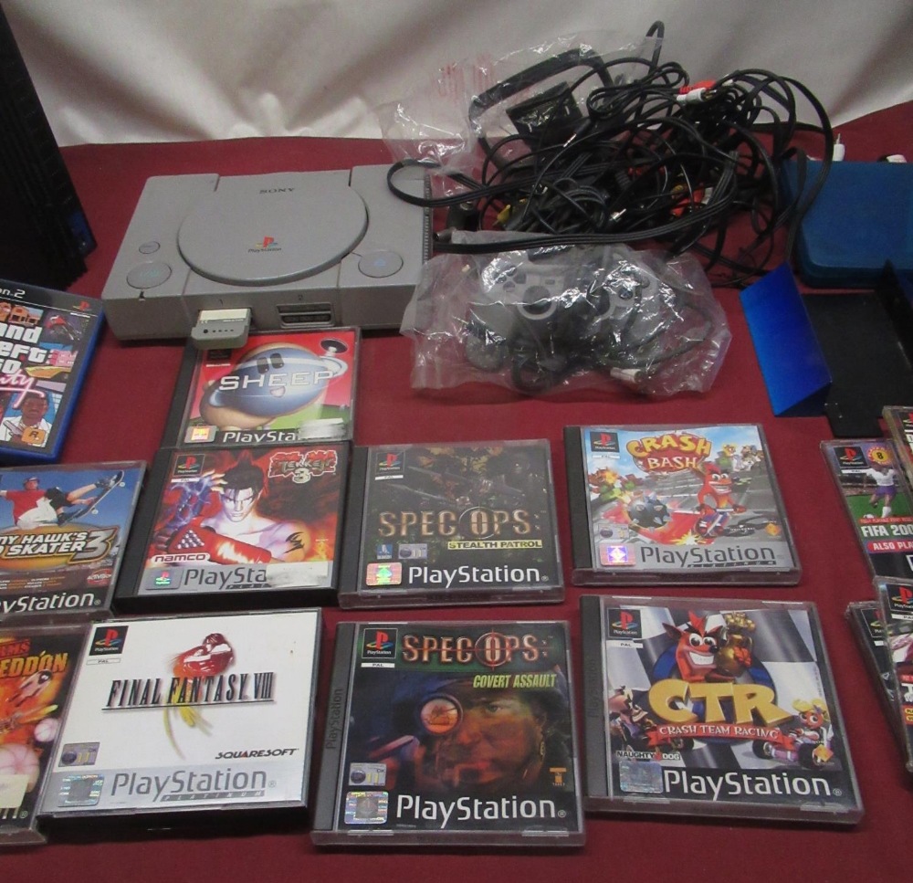 Playstation and PS2 consoles with games and controllers - Image 3 of 4