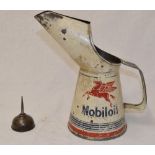 Vintage Mobil Oil larger quart oil can and a small oil spot applicator by Singer