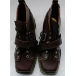 Pair of leather soled ski boots with lace and buckle fastener (size 6)