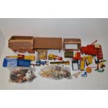 Collection of used farm yard models, including a large number of plastic animals from Britains,