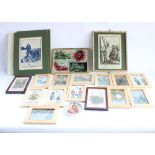 Selection of Bruce Bairnsfather WW1 material including framed prints, postcards and a small
