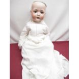 Bahr & Proschild 585/14 bisque headed doll, wearing white christening gown, H56cm
