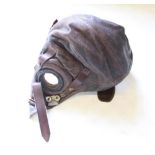 WWII period leather flying helmet (good condition with possible replacement earphone straps, chin