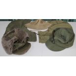 Cold weather cap with visor with ear flaps, Jeep cold weather cap, a bush hat and two detachable