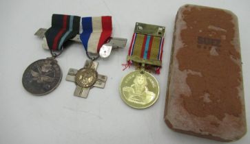 Selection of commemorative medals including silver hallmarked General Service Cross inscribed S/