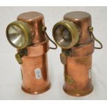 Two small brass copper safety lamps by The Ceag Miners Supply Co Ltd, type BE3, H16.2cm