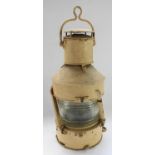 WW2 period tan painted ships lantern, acid etched mark to glass AP 199B CB 1944, H47cm