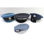 Vintage HM Prison services peak cap, Cambridge Constabulary peak cap, Royal Australian Airforce peak