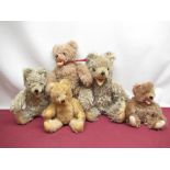 Collection of C1950s and later Zotty type teddy bears of various sizes and colours, H38cm max (5)