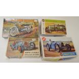 4 model car kits: Airfix 1/16 Ariel Arrow motorbike, unstarted, Airfix 1/32 1930 4.5 Ltr Bentley