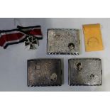 Set of four as new cigarette cases, stainless steel with scroll design with individual family member