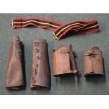 Two pairs of vintage brown leather military gaiters and military dress belt (3)