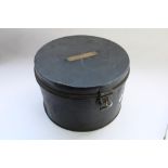 WW2 period galvanized tin hat box, named for R. M. Barker, W27cm