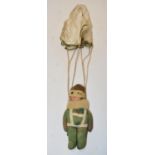 Hand thrown vintage parachute raggy doodle figure doll. Bought at relevant US training school
