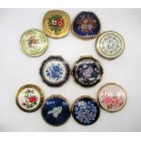 Eight Stratton compacts with floral covers, two compacts with floral covers (unknown maker) (10)