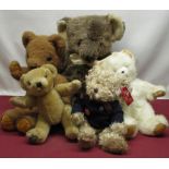 Large Merrythought brown mohair unjointed teddy bear, two smaller Merrythought bears, a Blue