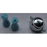 Art Deco style salt and pepper with suba-seal stamp and sugar bowl with stainless steel cover and