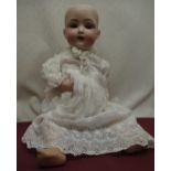 Erste Steinbacher model 23 7 1/2 bisque headed doll, wearing a lace nightgown, H45cm