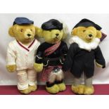 Collection of Merrythought teddy bears including a Cricketer, graduate and Scotsman, max H45cm (3)
