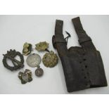 Sword frog 1939-45 war medal, various cap badges, Royal Army Reserve silver hallmarked lapel