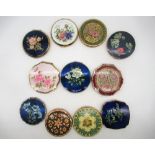 Six Stratton compacts with floral covers, a Melissa compact with floral cover, three compacts with
