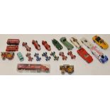 Vintage diecast metal racing cars and vehicles including Matchbox, Lesney Series, Lotus, Ferrari F1,