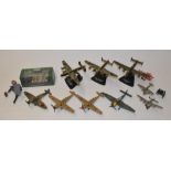 Collection of diecast (mostly) aircraft models including Dinky Spitfire, 2x bf109s and a Ju87 Stuka.