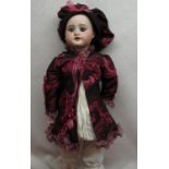 SFBJ French bisque headed doll stamped 6 to the base of the neck, wearing crinoline bonnet and