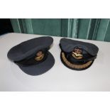 Warrant officers RAF cap (war period), and a Gieves & Hawkes Ltd RAF officers cap gold braiding