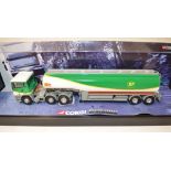 Four diecast Corgi petrol tankers, Golf Q8 and BP (all good condition) including Shell (boxes