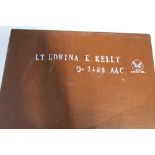 Boxed US Airforce issue portable gramophone record player, belonging to Lt. Edwina E Kelly (in