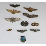 Selection of WW2 era USAF and other US military sterling silver wings including Flight Surgeons
