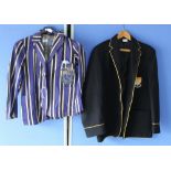 St Blaize blue striped wool blazer, with coat of arms on breast pocket with dates 1929 - 30 - 31,