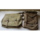 US 1942 haversack with webbing strapping, 1943 BBS & Co canvas US musette bag (2)