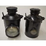 Two large railwayman's signal lamps (2)