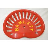 Bamlett red painted cast iron grass cutters seat W41.5cm