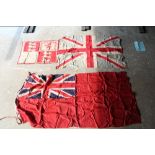 Large early to mid C20th merchant navy Union Jack, together with a Union Flag and one other flag.