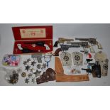 Collection of American Wild West toy guns, Sherriff badges, Lone Ranger costume, boxed BCM Co. The