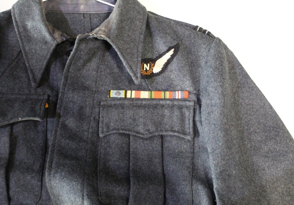 WWII dated 1945 RAF flight lieutenant navigator with insignia and medal ribbon and three air crew - Image 2 of 2